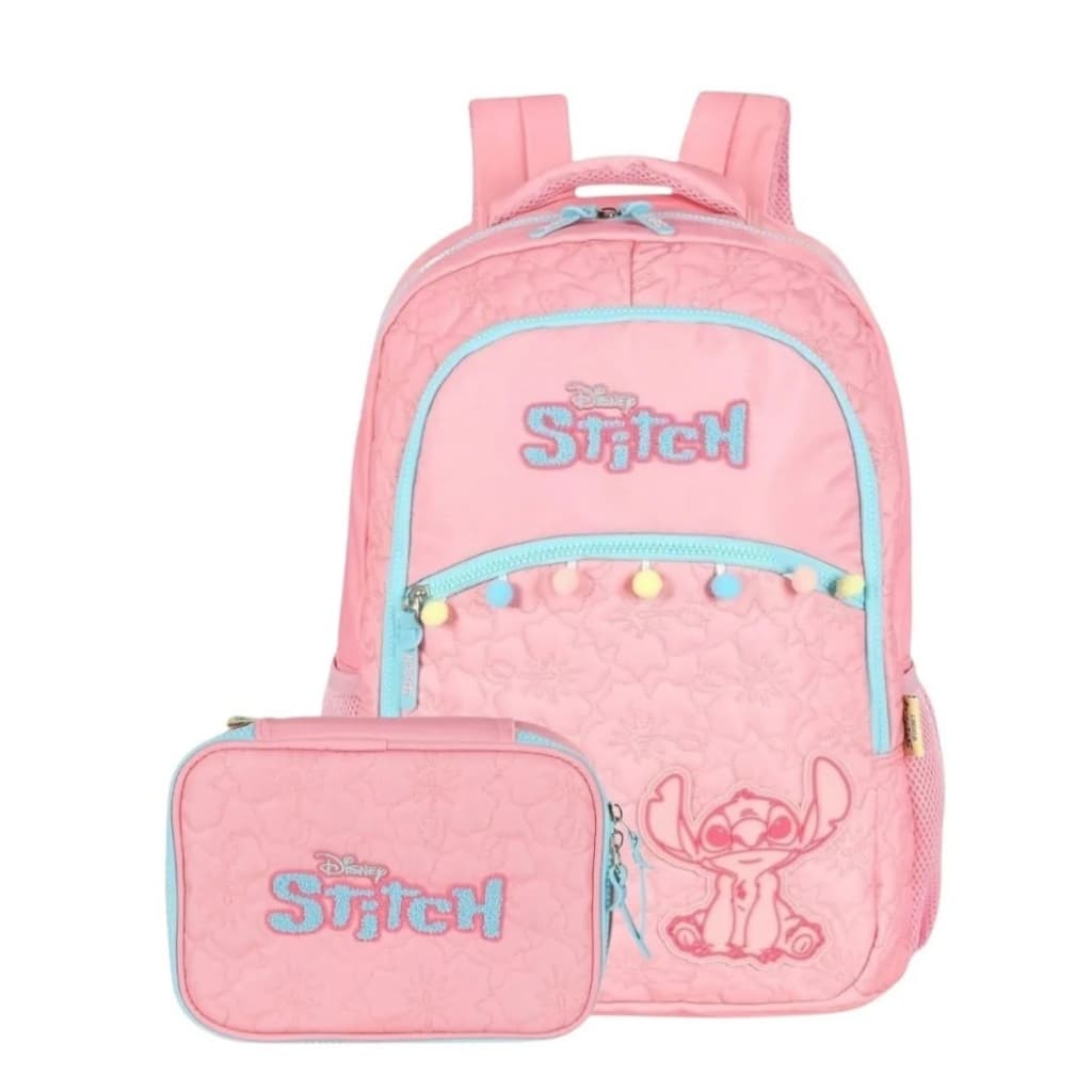 Kit Mochilade Costas e Estojo Box Stitch 100 Pens Escolar Menina Infantil Juvenil Luxcel Original Disney
