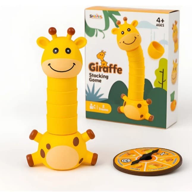 Jogo de Equilíbrio Girafa Multi-jogador – Monte os Blocos Sem Derrubar – Brinquedo Criativo com Roleta e Blocos