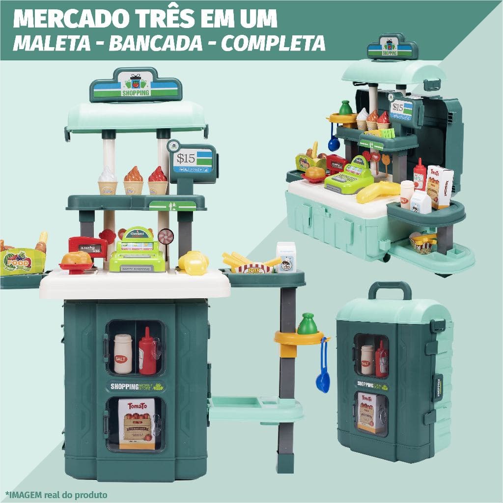 Mercadinho Infantil Acessórios Completo Caixa Registradora Frutas Moedinhas Brinquedo Faz De Conta
