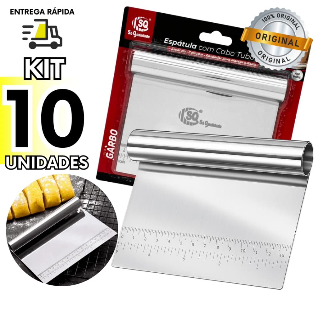 Kit 10 Espátula Inox 15cm Cabo Tubular Cortador de Massa Pão Pizza Confeitaria Cozinha Casa Nova