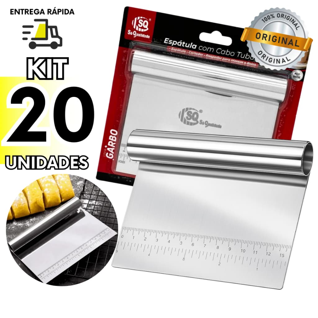 Kit 20 Espátulas Inox Culinária Raspador Multiuso Cabo Tubular 15cm Cortador de Massa Pizza Legumes