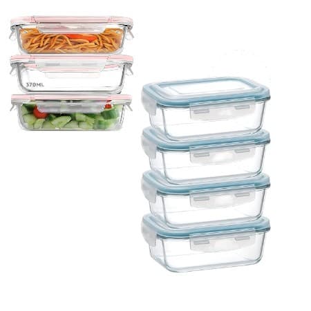 Kit 4 Potes De Vidro Retangular Herméticos 370ml com Tampa Vedação Silicone para Freezer e Micro-ond