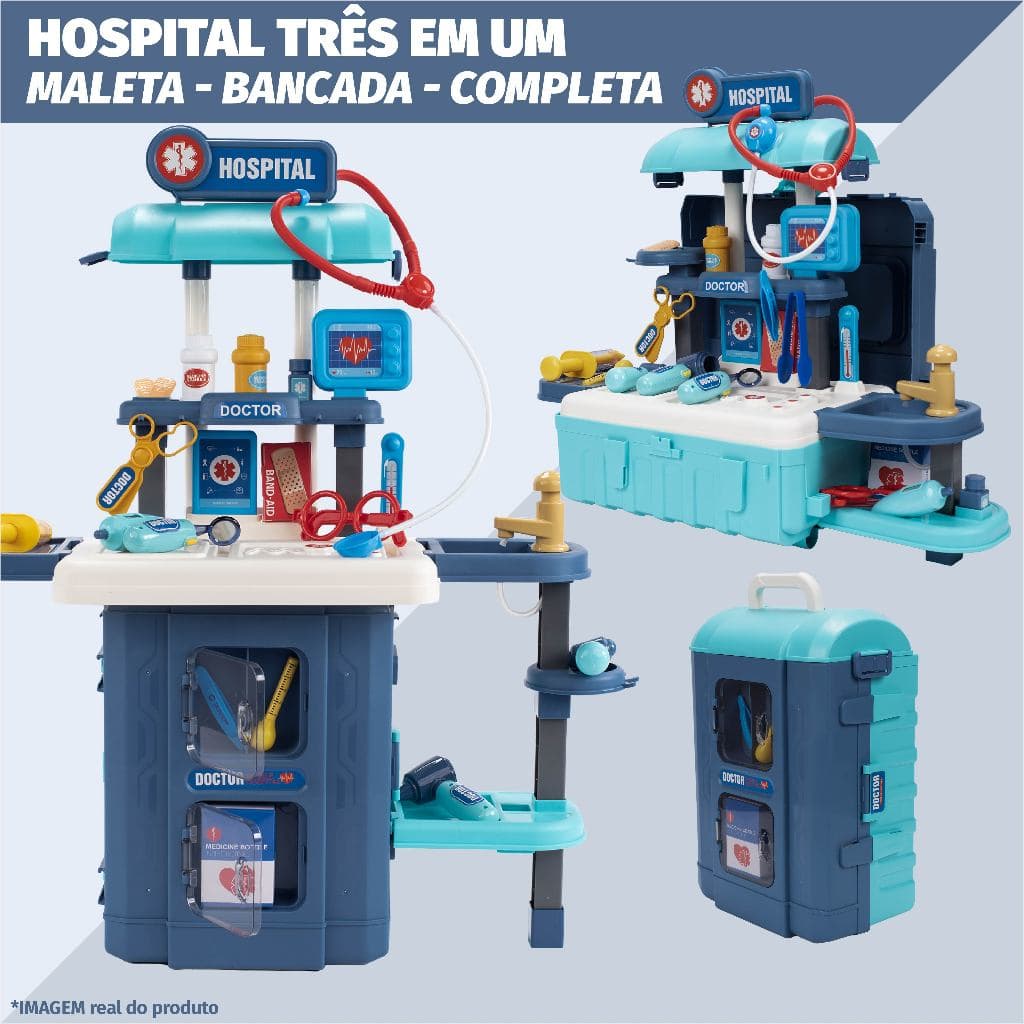 Brinquedo Infantil Portátil Mala Profissões Completo Ferramentas Médico Cozinha Maquiagem Mercadinho