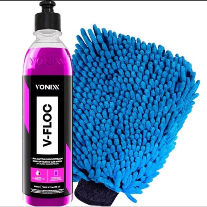 Shampoo Automotivo Neutro Concentrado Automotivo V-Floc Vonixx Lava Autos 500ml + Luva Microfibra Vonixx dupla ação