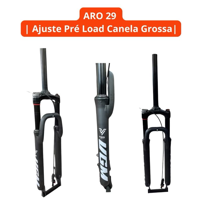 Garfo Suspensão Bike Aro 29 Mtb Trava No Guidão Vgm Ajuste Pré Load Canela Grossa