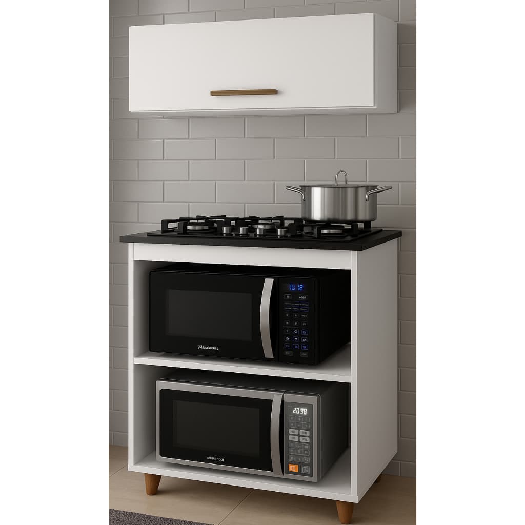 Kit Completo para Cozinha: Balcão para Cooktop com Nichos + Armário Aéreo Basculante