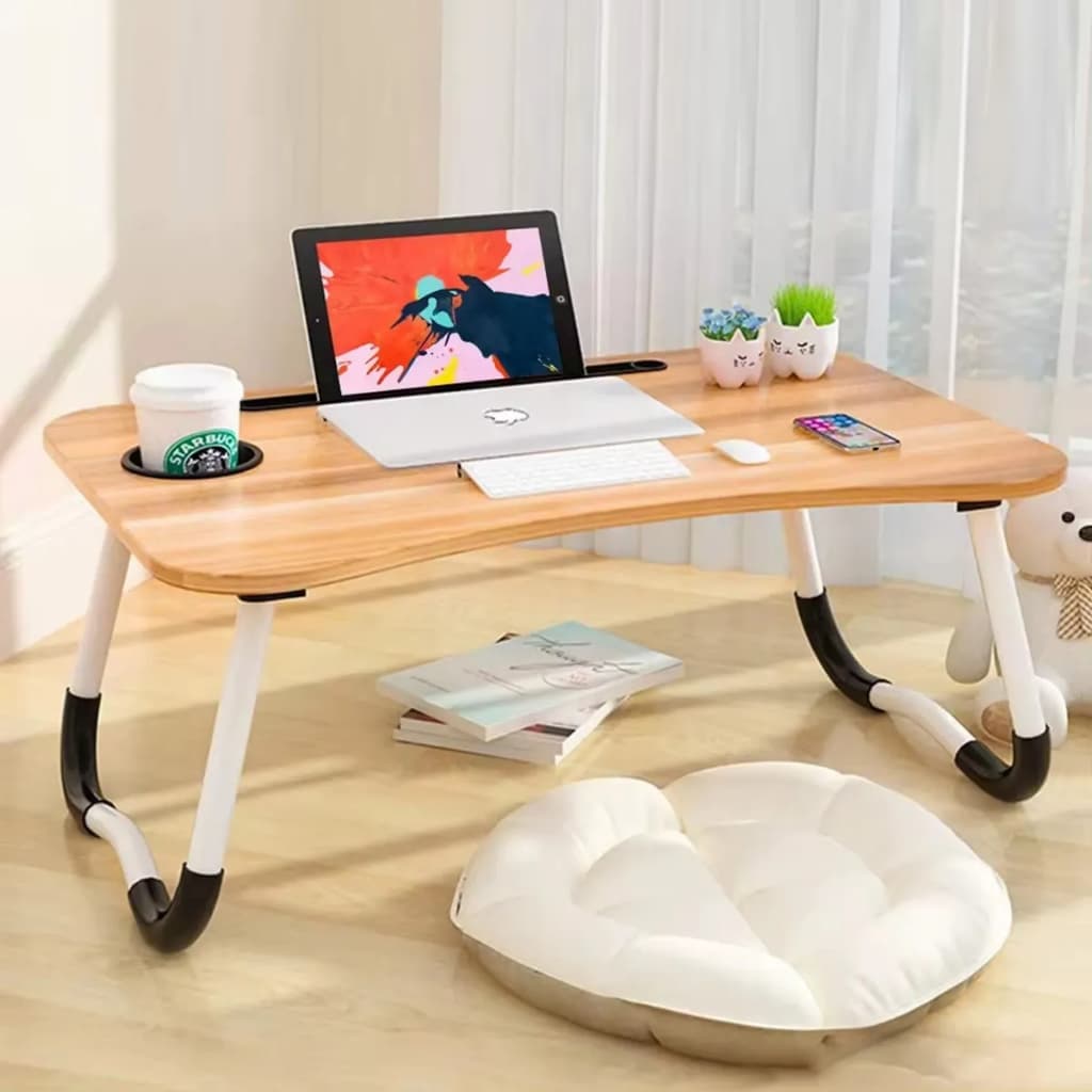 Mesa Portátil Dobrável Para Notebook e Estudo – Cor Madeira