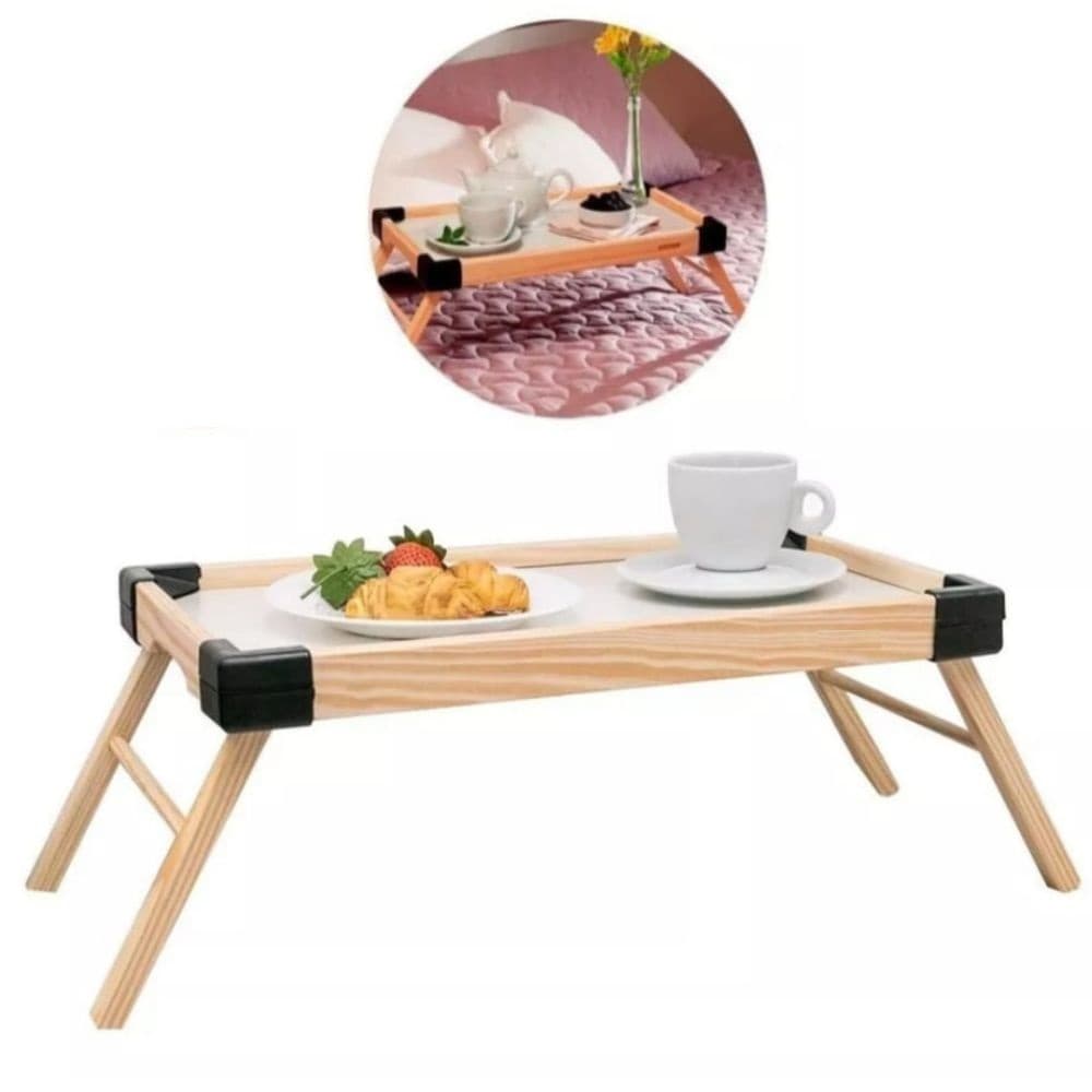 Mesa Bandeja Servir Café da Manhã na Cama Golden Small com pés dobráveis