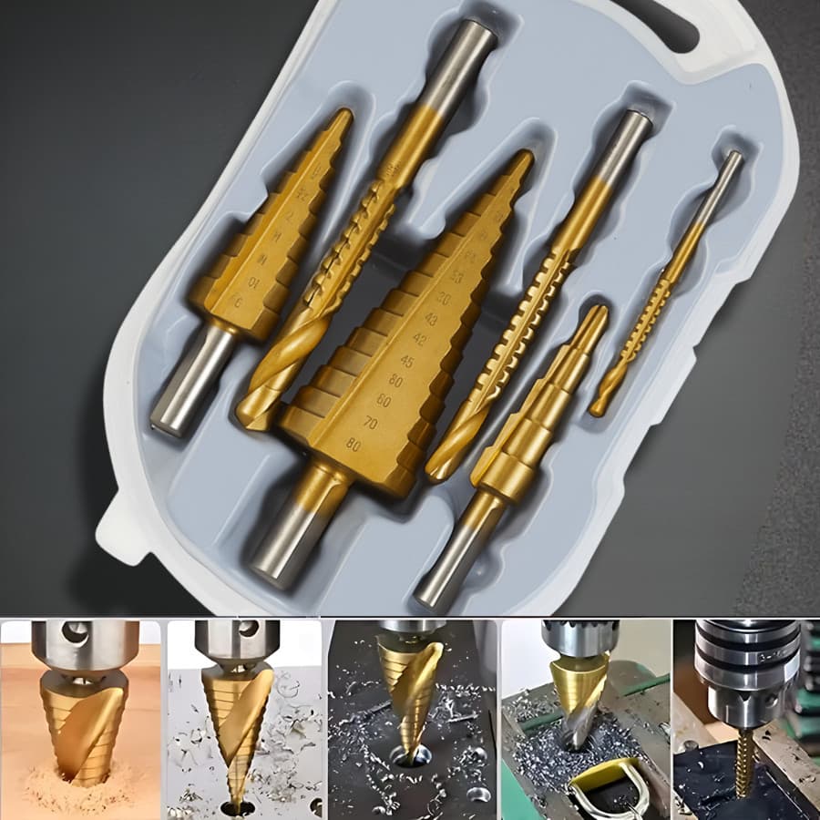 Kit Jogo 6 Peças Broca Escalonada Titânio 3-12 4-12 -20mm Brocas Hexagonais Cônicas Com Estojo