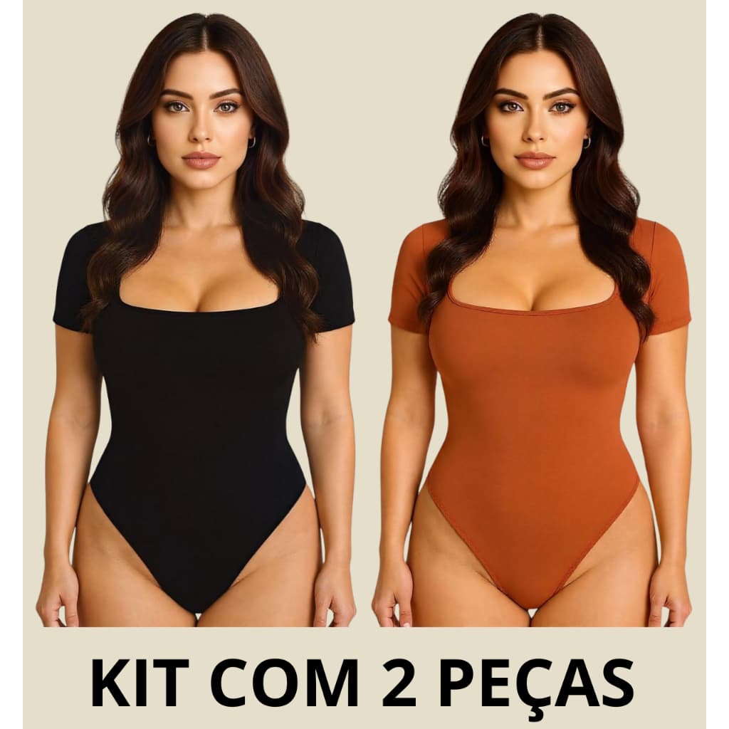 Kit 2 Body Collant Feminino Decote Quadrado Com Forro Duplo Estilo Blogueira