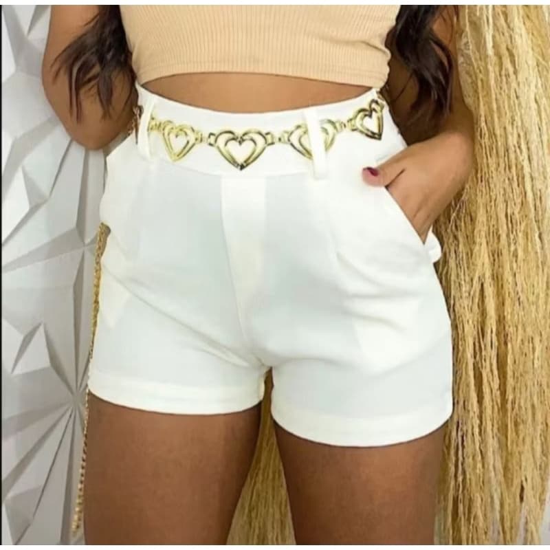 Short Feminino Alfaiataria com Cinto Coração
