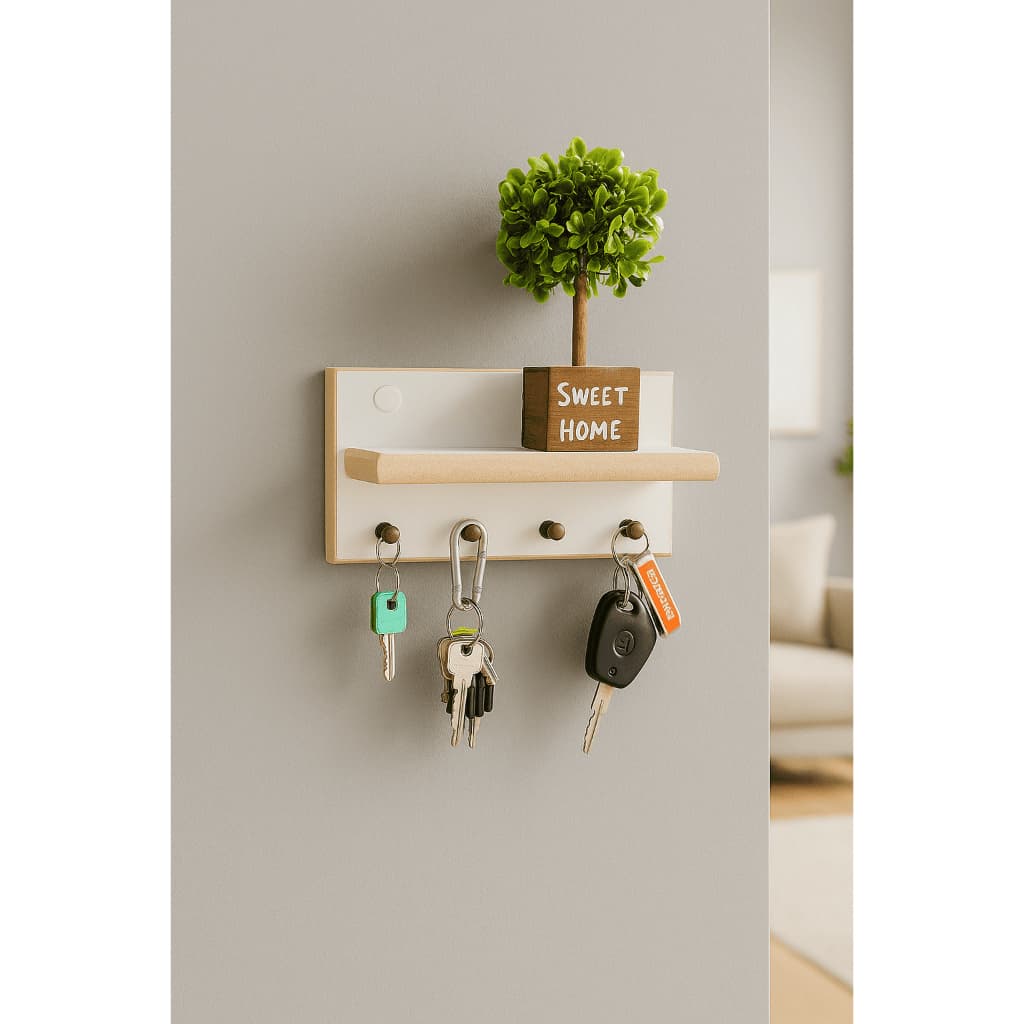 Porta Chaves MDF Premium com Prateleira e Quina Arredondada