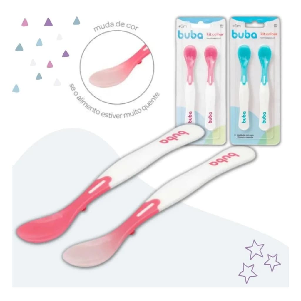 Kit 2 Colheres Infantis Termossensíveis Buba – Ponta Rígida, Livre de BPA, Ideal para Alimentação de Bebês