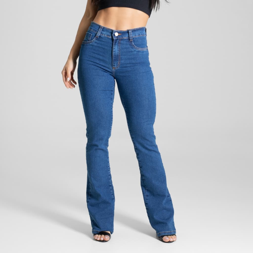 Calça Sawary Feminina Jeans Flare Bootcut Boca de Sino Elastano Lycra Original Roupas Femininas