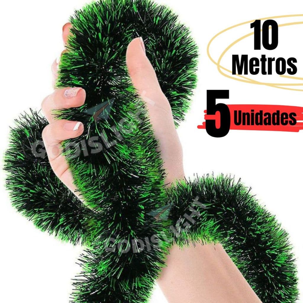 Festão De Natal Verde Natalino 10 Metros 9cm Grosso Decoração Árvore Kit 5 Unidades