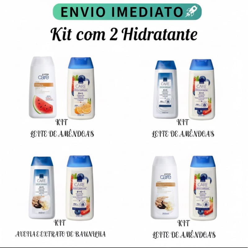 KIT COM 2 HIDRATANTE AVON CARE 200ML CADA: MACADÂMIA, LEITE DE ALGODÃO, ÓLEO DE COCO, MANTEIGA DE CACAU &..