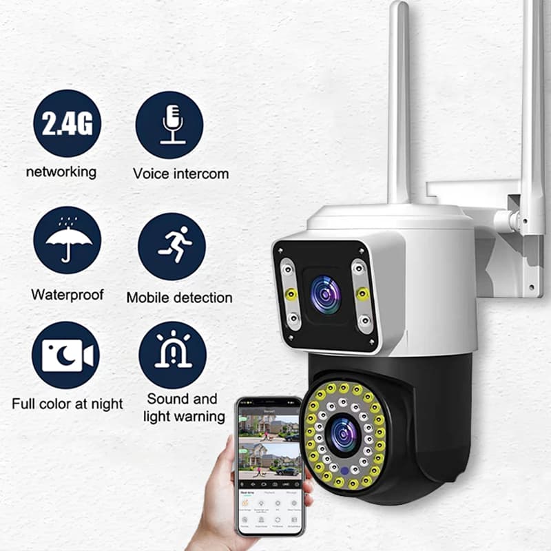Câmera Segurança Wi-Fi 2 em 1 Dupla Lente Rotação 355° IP66 Sensor de Movimento Visão Noturna -G1