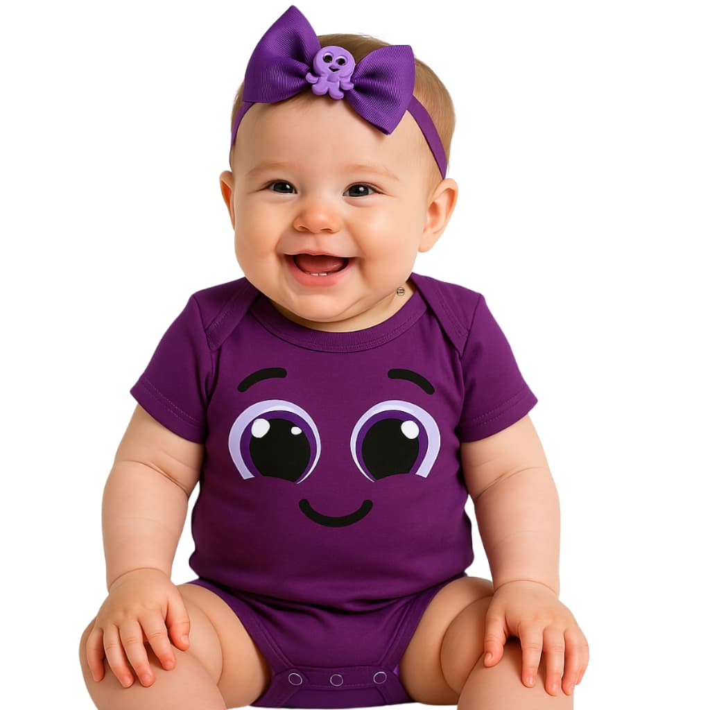 Body bebê personalizado Bolofofos mesversário Temático polvinho meninas + laço tiara temático p