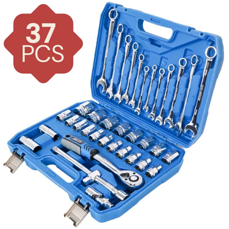 Kit de Ferramentas 37 Peças profissional jogo chave combinada soquetes e catraca grande