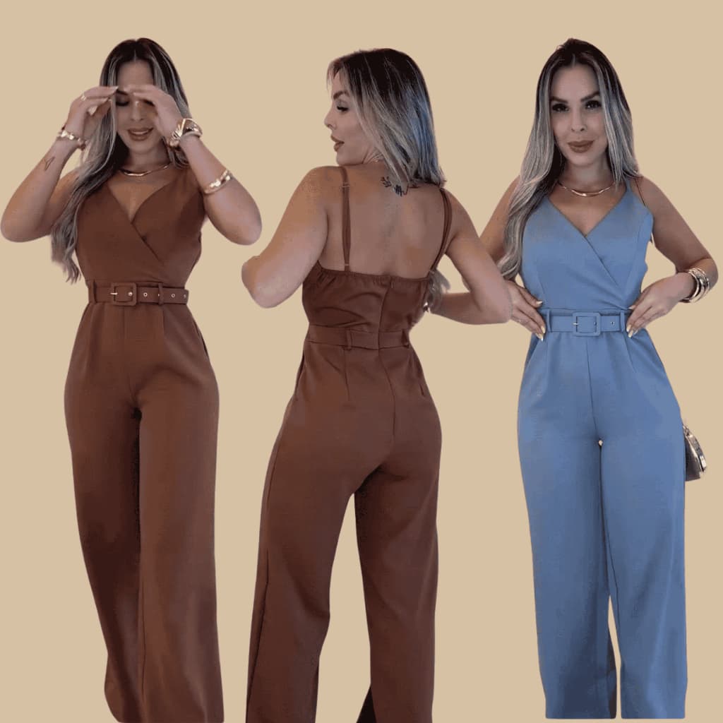Macacão Feminino Alfaiataria Longo com Estilo Sofisticado com Alças Finas Ajustáveis