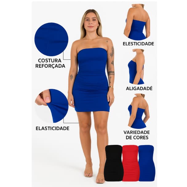 Vestido Tubinho Tomara Que Caia Curto Feminino Moda Gringa Modelador