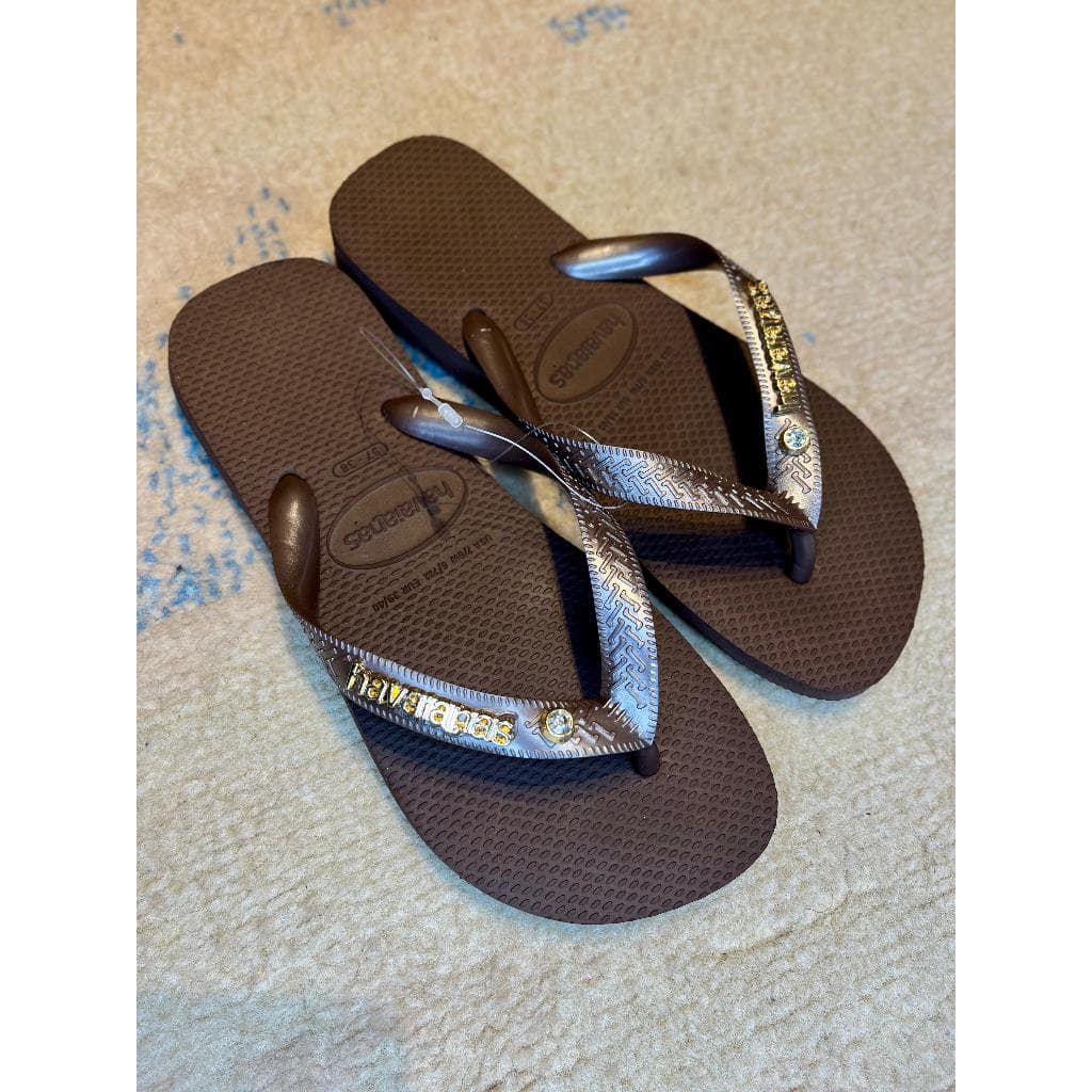 Havaianas Café Top Logo Dourado Original Pingente Personalizada Bandeira Ponto Trevo Olho Grego