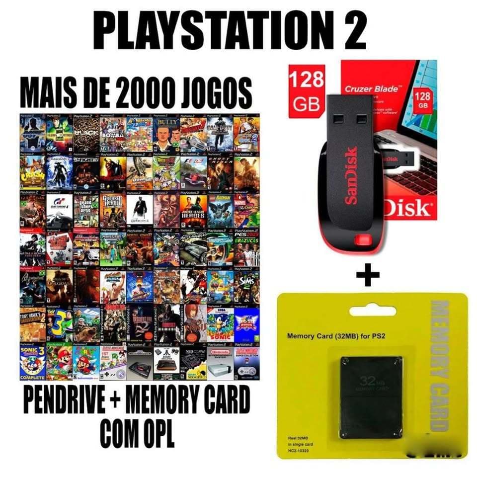📦 Kit OPL PS2 128G + Memory Card Especial + Biblioteca de 40 títulos + 2000 retrô!! 🎮🔥
