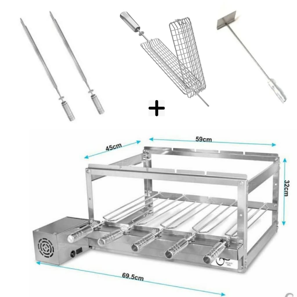 Churrasqueiras Grill Kit 5 Espetos Em Inox mais espeto grelha + 2 espeto espada + espalhador