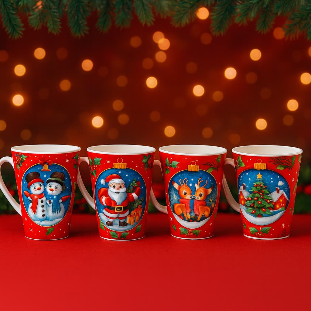 Caneca de  Natal  - Plástica - Conj.. com  24 Pçs Decoração Natalina- 430 ML - Lembrancinhas Natal