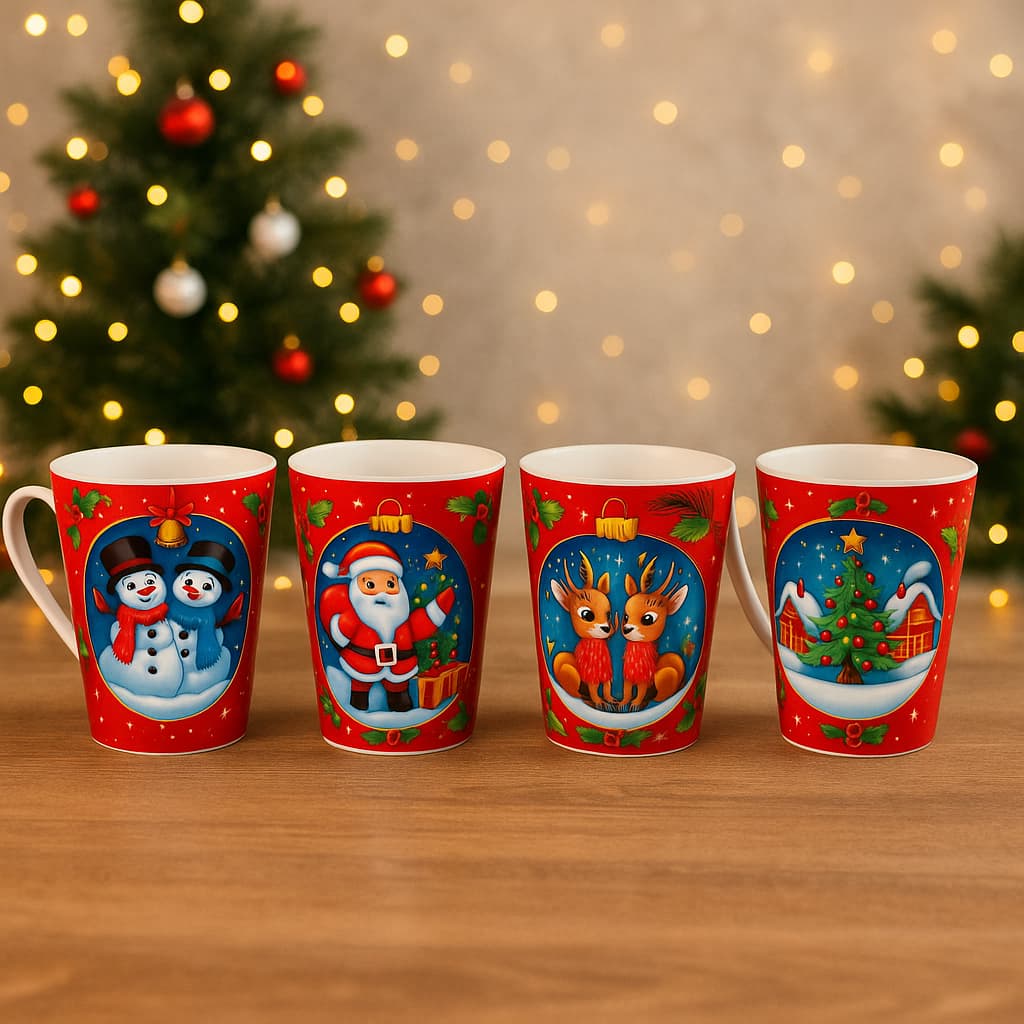 Caneca  Natal Tulipas Plástica  Conj.com  6 Pçs - Decoração Natalina  - 430 ML - Lembrancinhas Natal