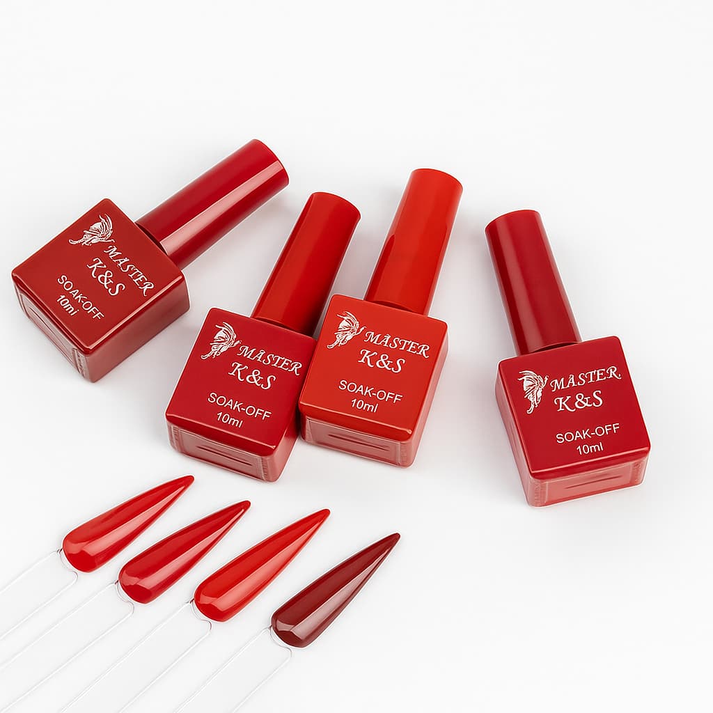 Kit Com 4/3/2 Esmaltes em Gel Tons Vermelhos K&S - 10ml | Alongamento Unhas Nails