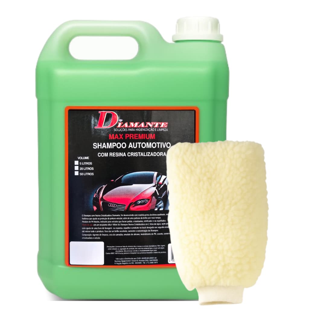 Shampoo Automotivo com Resina Cristalizadora 5 Litros + Luva de Pelúcia para lavagem automotiva