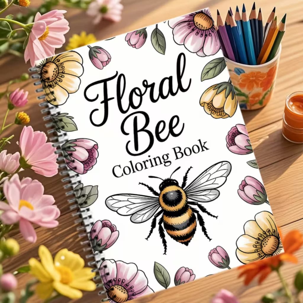 Caderno Álbum de Colorir para Adultos com Design de Abelhas e Flores 30 Desenhos