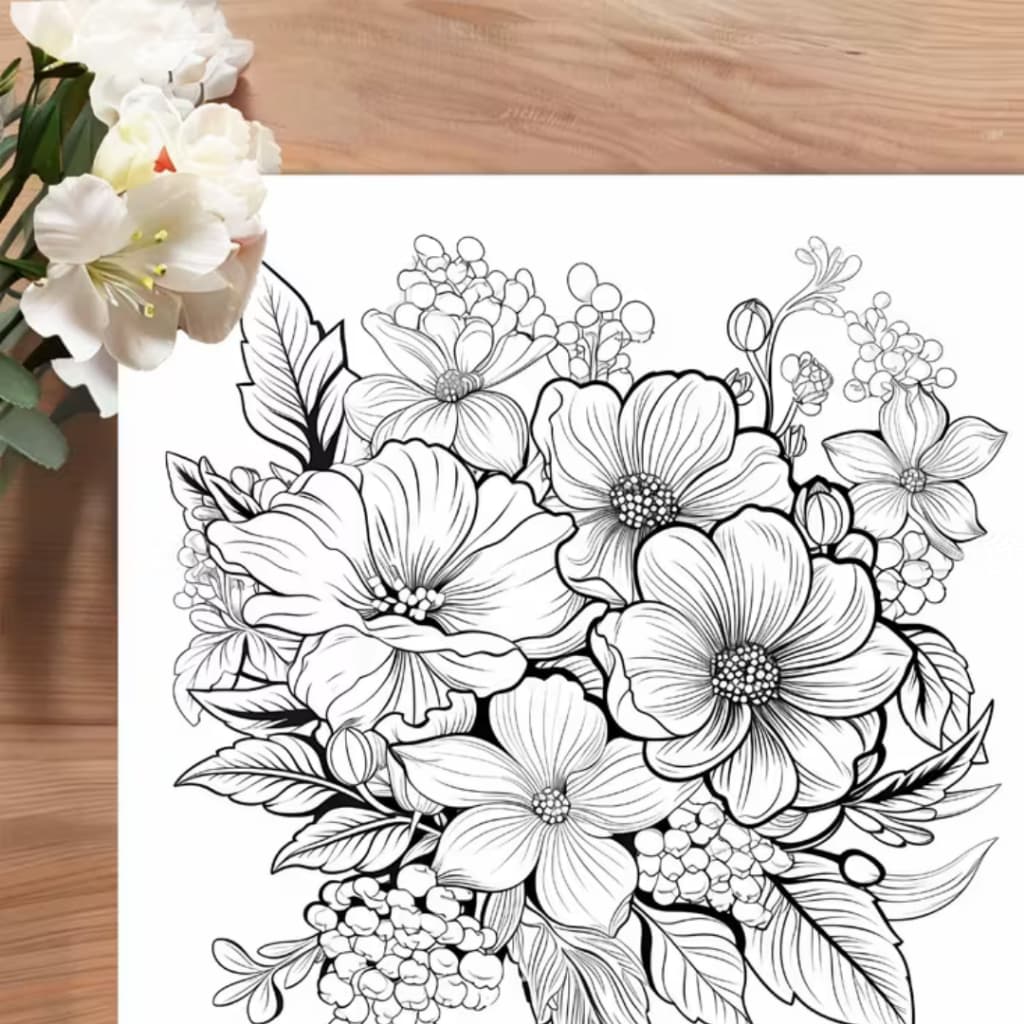 50 Folhas Avulsas para Colorir Relaxante com Flores para Adultos Desenhos Relaxamento | Arteterapia | Kit Antiestresse