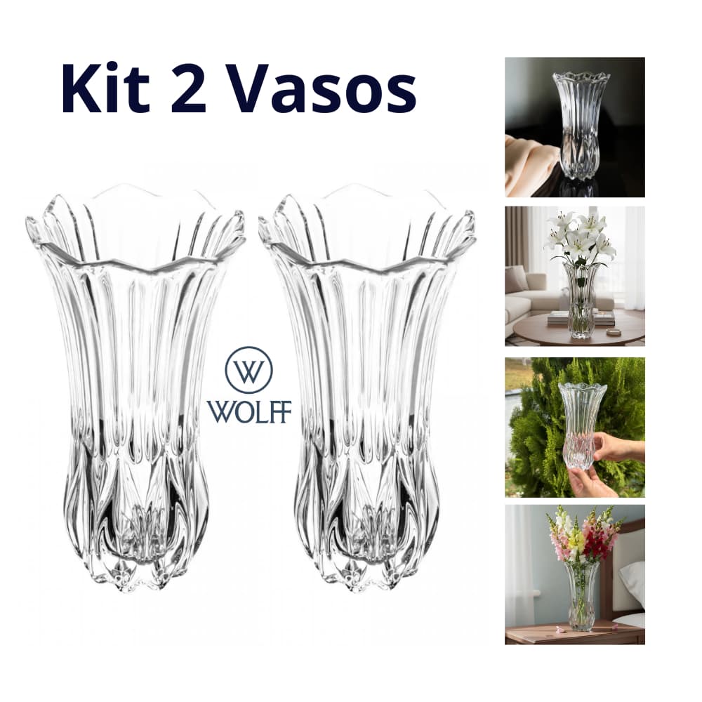 Kit 2 Vasos de Vidro Decorativo Wolff 19 cm Resistente e Sofisticado