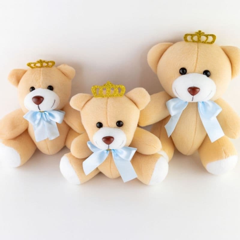 Trio De Urso Articulado Com Laço Azul Trio Urso Para Nicho Decoração, Presente e Ensaio Fotográfico