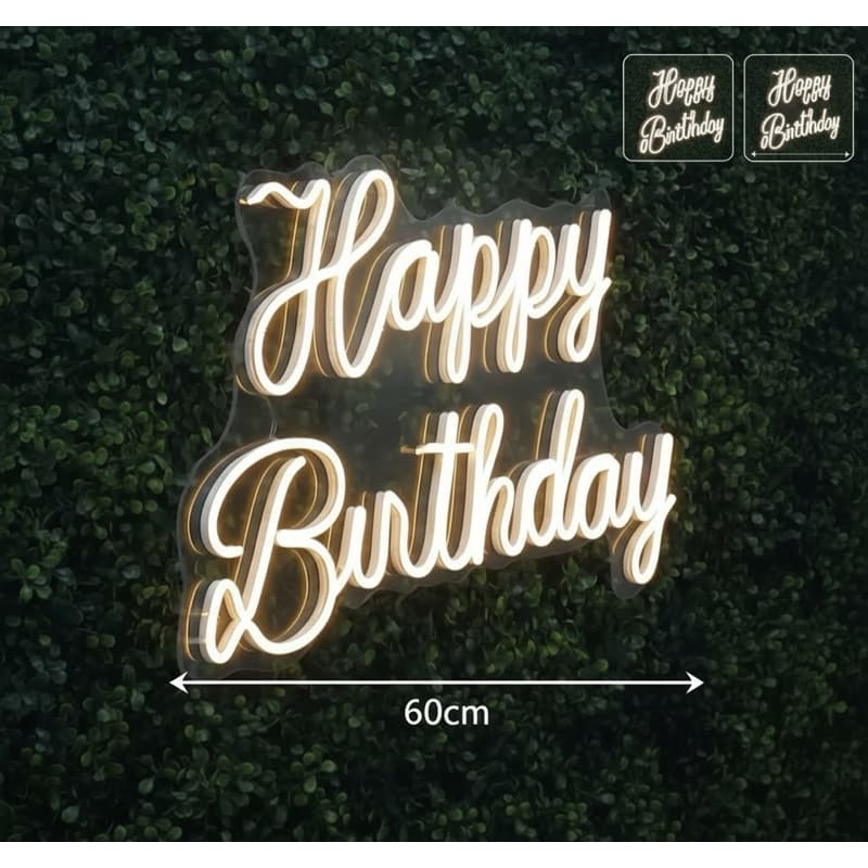 LED neon HAPPY BIRTHDAY 60cm, 50cm, 100cm com fonte decoração festa aniversário Parabéns