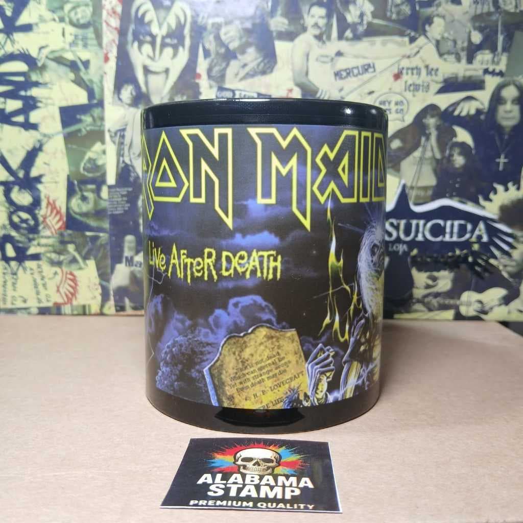 caneca preta iron maiden live after death eddie caveira rock