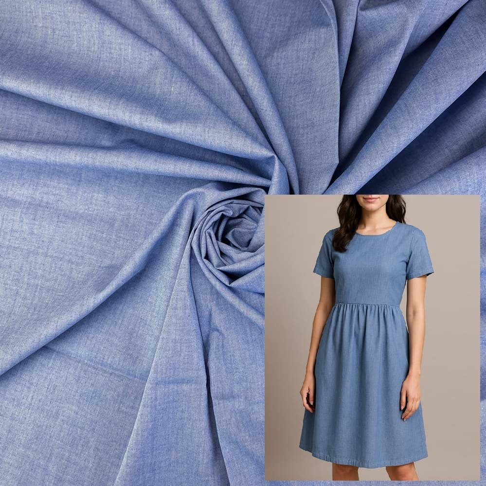 Tecido Chambray Efeito Jeans Leve Fio Tinto 100% Algodão 1,50m Largura para Vestuário e Artesanato