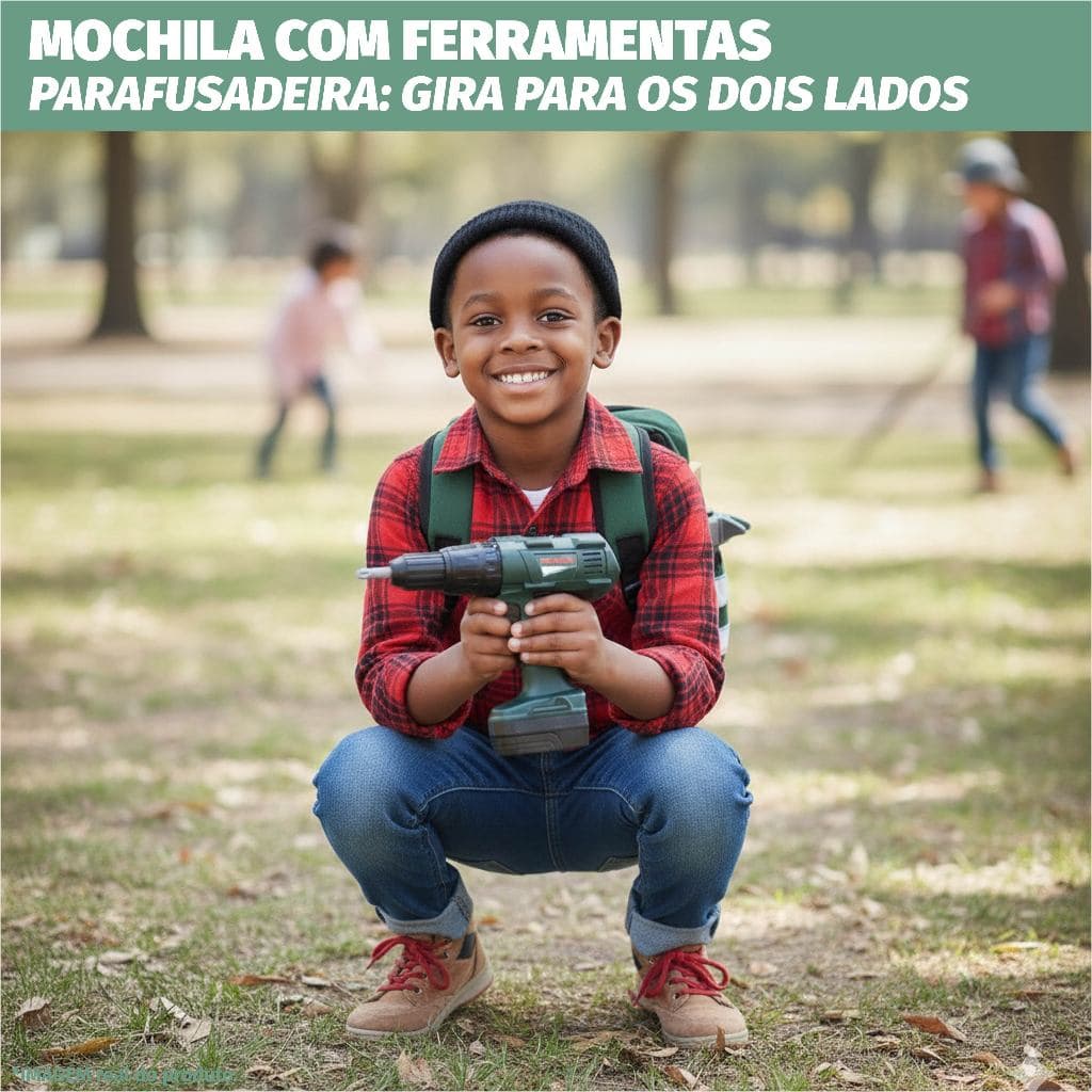 Mochila Infantil Ferramentas Parafusadeira Funcional Realista Oficina Completa Brinquedo Educativo