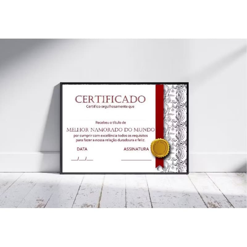 Certificado Romântico Namorado(a) – Personalizável + Opção de Moldura