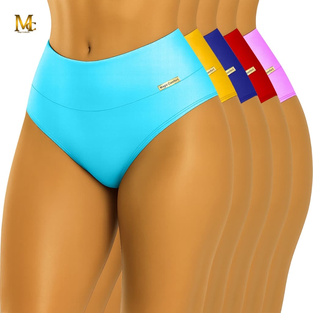 Kit Com 5 Calcinha Segura Barriga Zero Barriga Calcinha Cós Alto