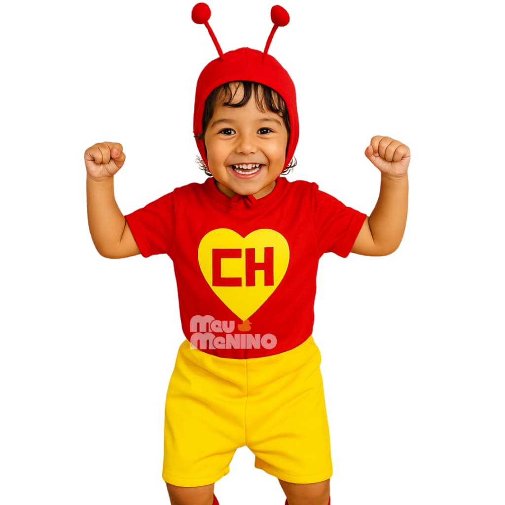 Fantasia Infantil Chapolin Colorado Chaves Menino Macacão Festa Com Antenas Roupa Menino