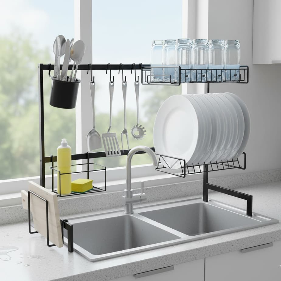 Escorredor De Louça Suspenso Bancada Autossustentável 58cm/63cm Cozinha Suspensa Aço Inoxidável e Escorredor de Pratos