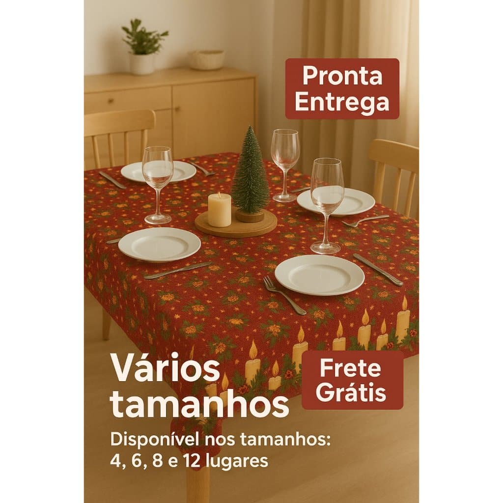Toalha de Mesa Natalina Retangular 4 6 8 12 Lugares | Estampada Decorativa para Ceia e Jantar