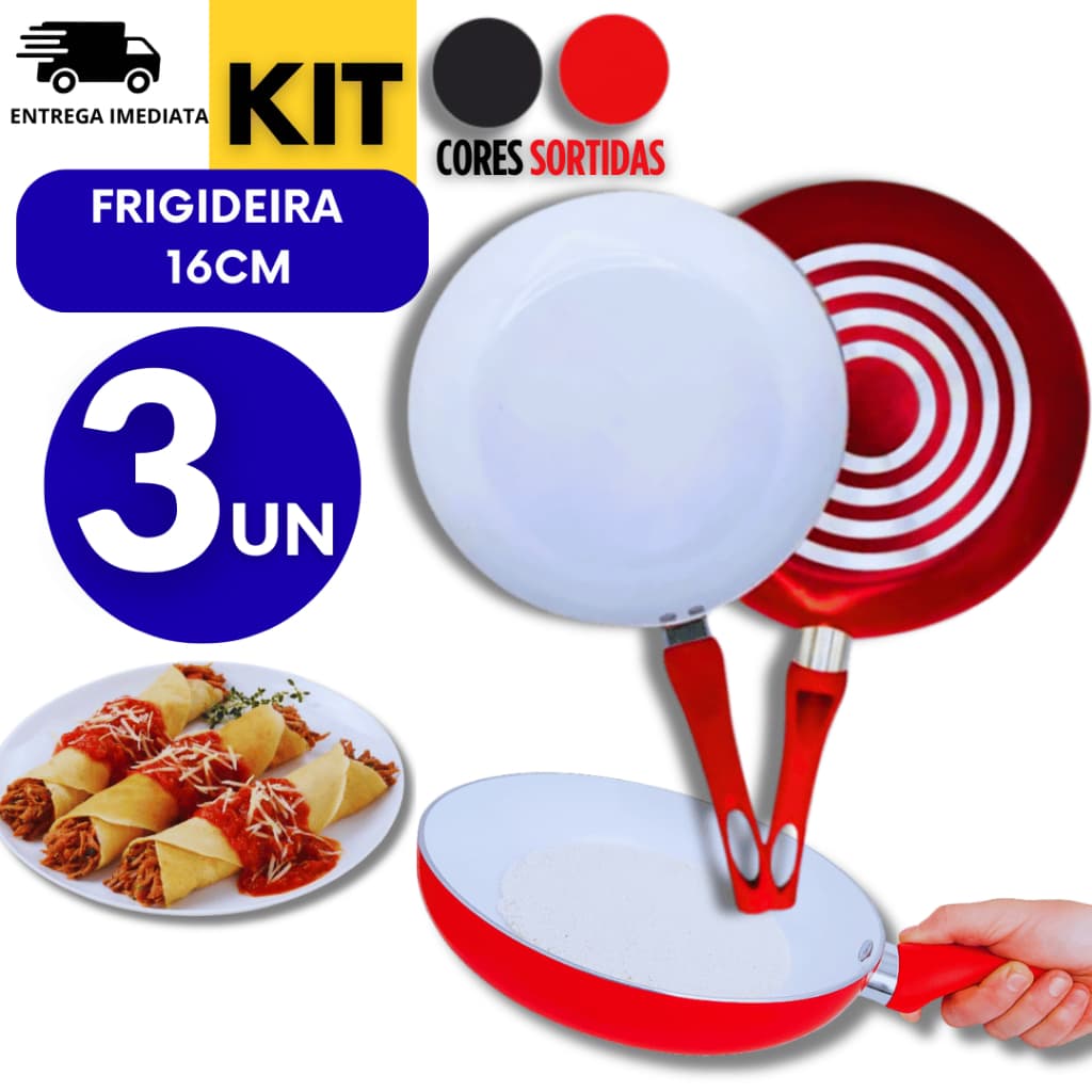 Combo 03 - Frigideiras Aluminio16CM Antiaderente De Cerâmica Cabo De Silicone Casa Frigideira Multiuso Variáveis