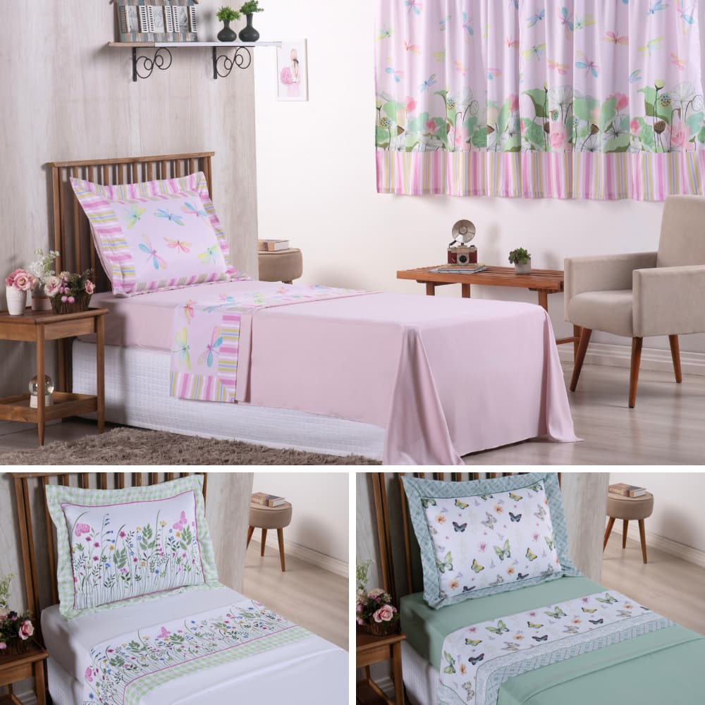 Jogo de Lençol Solteiro Infantil Menina Roupa De Cama Estampada Digital Kit 3 peças Completo