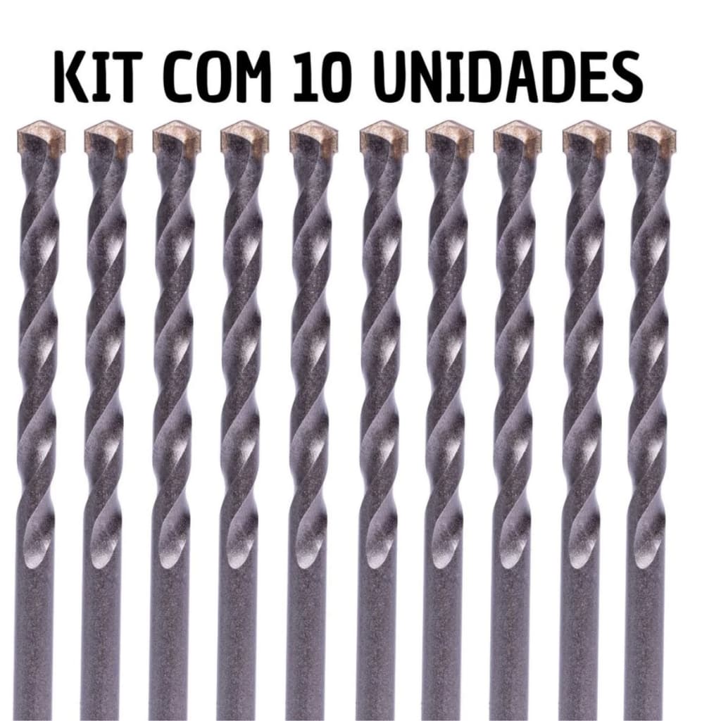 KIT Com 10 Brocas Para Concreto Parede Alvenaria 6/8/10 mm Profissional