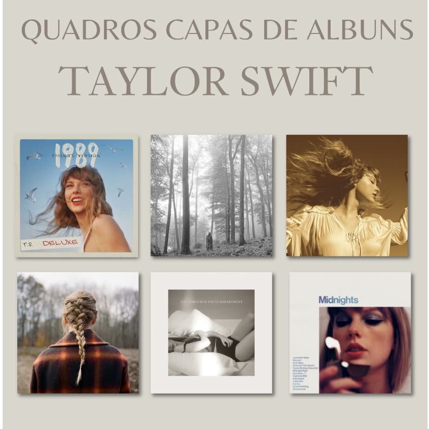 Quadro Decorativo Taylor Swift Reputation, Fearless, Red, Lover, 1989 - Capas De Albuns 20x20