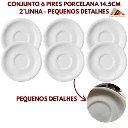 CONJUNTO 6 PIRES DE XÍCARA PORCELANA BOT ART 2° LINHA BRANCA 14CM (XÍCARA NÃO INCLUSA)